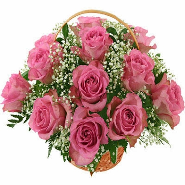 Pink Roses Basket 12 Flowers delivery to India